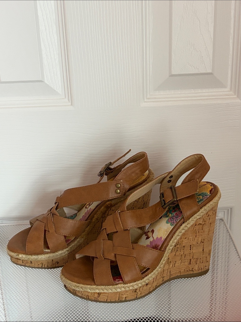 Limelight Brown Leather Cork Wedge Sandals